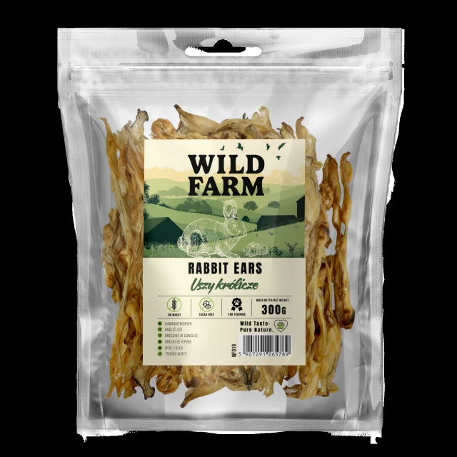 Ласощі для собак Wild Farm Вуха кролячі 300 г (5907291265789)