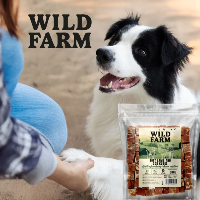 Ласощі для собак Wild Farm Кубики з ягням і тріскою 500 г (5907291265895)