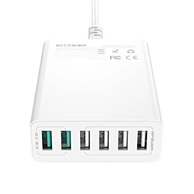 Мережева зарядка BlitzWolf BW-S15 60W 6xUSB-A White (BW-S15)