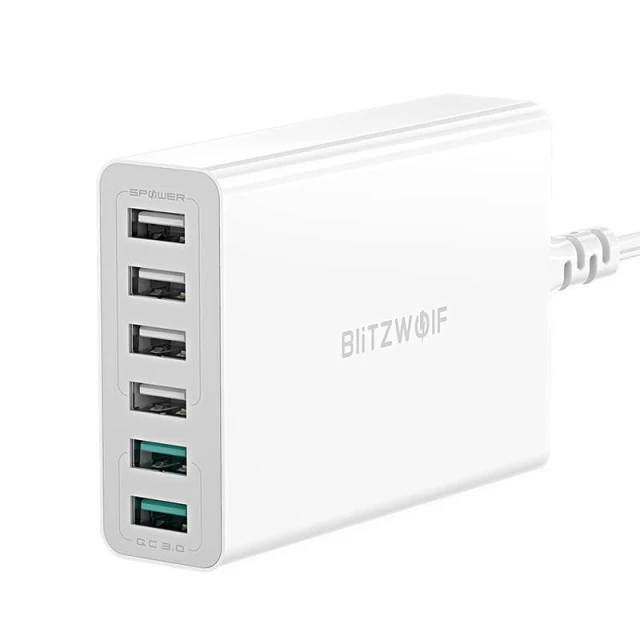 Мережева зарядка BlitzWolf BW-S15 60W 6xUSB-A White (BW-S15)
