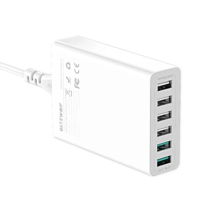 Мережева зарядка BlitzWolf BW-S15 60W 6xUSB-A White (BW-S15)