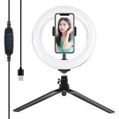 Лампа кольцевая LED PULUZ 20cm со штативом и держателем для телефона (PKT3073B)
