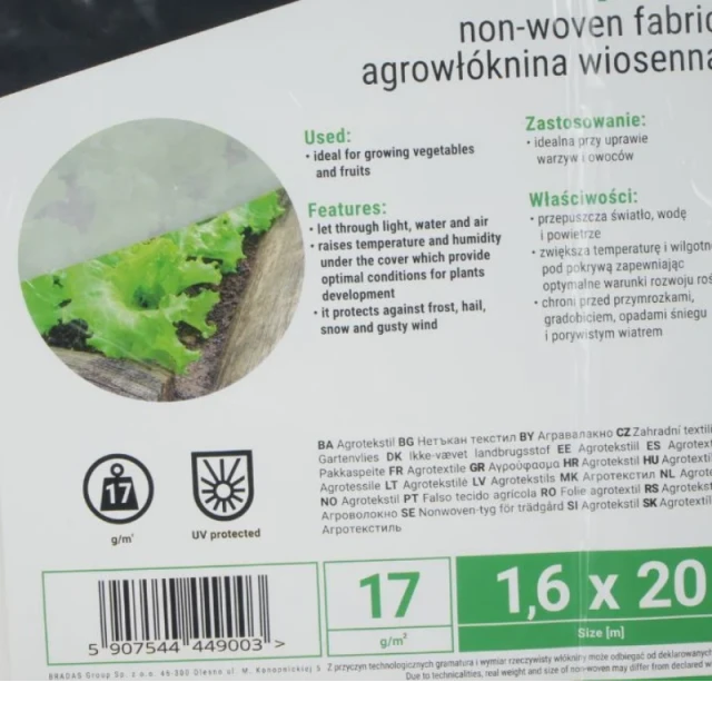 Агроволокно весеннее Bradas 17 г/м² White 1,6 x 20 м (5907544449003)