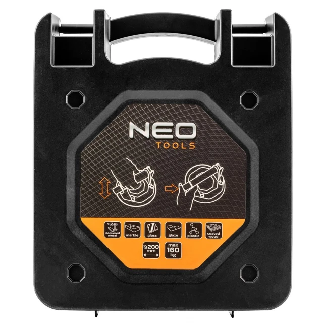 Присоска вакуумна з помпою для плитки та скла Neo Tools 160 кг у валізі (56-800)