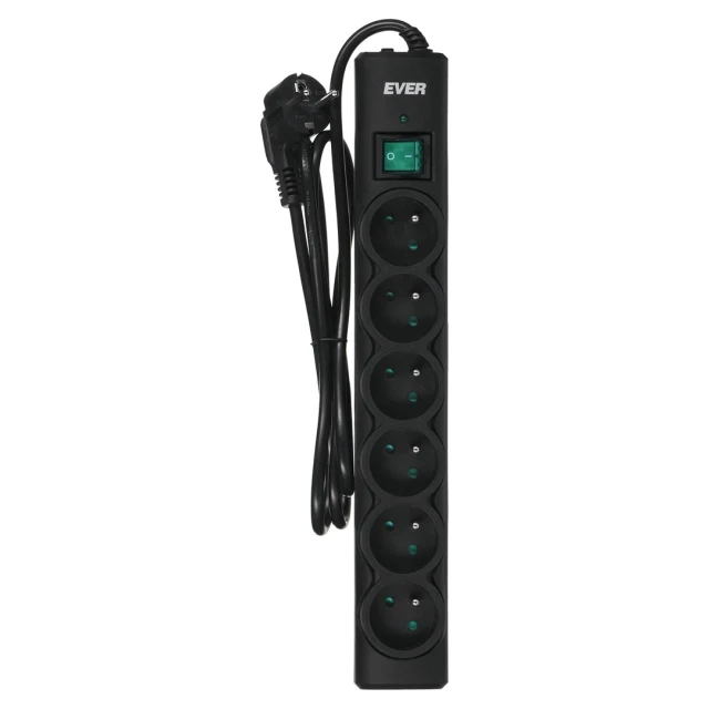 Подовжувач із захистом від перенапруги Ever Optima 1,5 м 6 розеток 10 А Black (5907683603533)