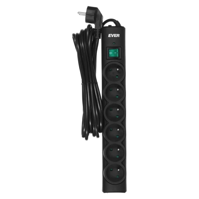 Подовжувач із захистом від перенапруги Ever Optima 5 м 6 розеток 10 А Black (5907683603557)