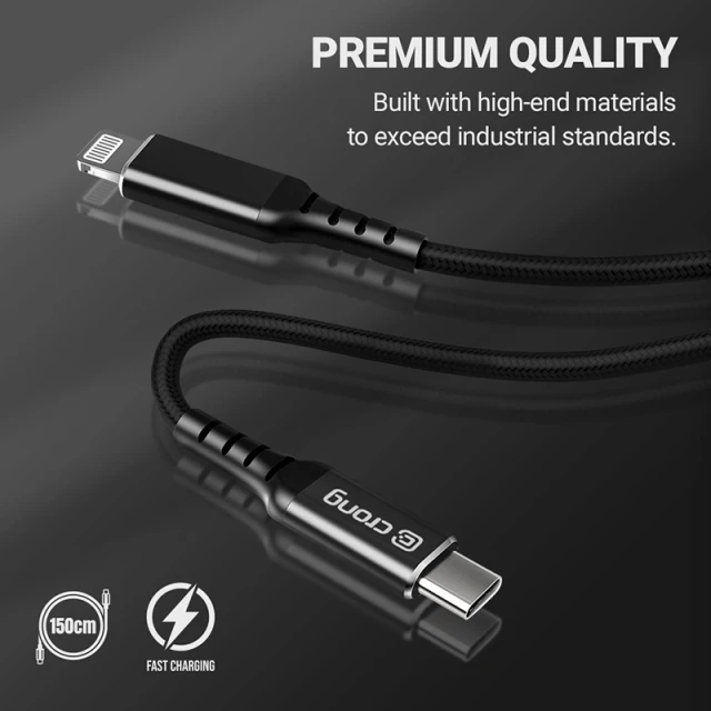 Кабель Crong Armor Link USB-C Lightning Fast Charging MFi 150cm Black (CRG-AL15USCL-BLK)