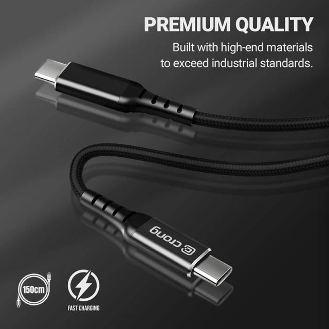Кабель Crong Armor Link 60W PD 3A USB-C to USB-C 150cm Black (CRG-AL15USCC-BLK)