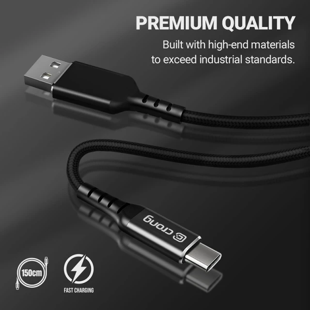 Кабель Crong Armor Link 60W PD 3A USB-A USB-C 150cm Black (CRG-AL15USAC-BLK)