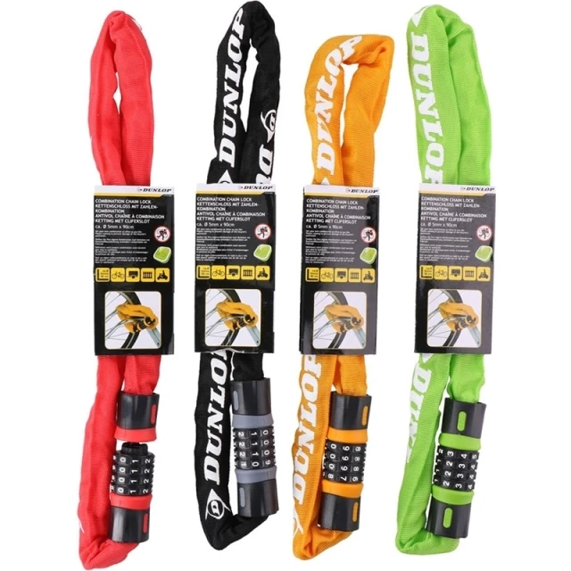 Замок велосипедний Dunlop ланцюг цифровий Red (8711252075594RED)
