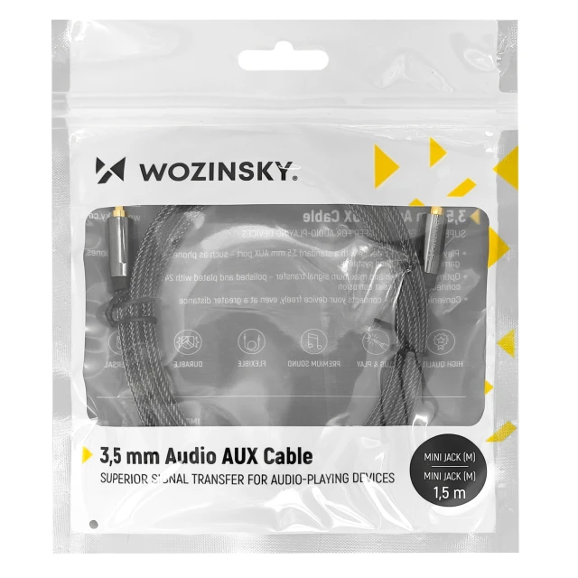 Кабель Wozinsky AUX Mini Jack 3.5 mm to Mini Jack 3.5 mm 1.5 m Black (WACMJB-1M)