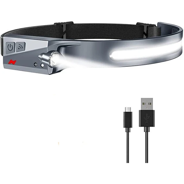 Світлодіодний налобний ліхтар Hurtel з датчиком руху IPX4 USB-C 1200 mAh Black (WLCHL03)