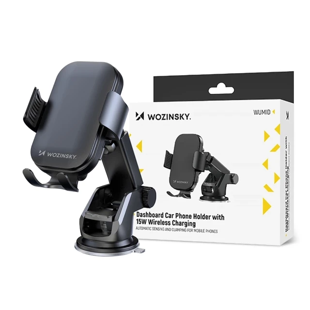 Автотримач Wozinsky WUMID з бездротовою зарядкою 15W на торпедо Чорний (WUMID)