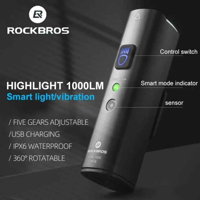 Лампа велосипедна Rockbros V9M-1000 передня 1000lm Black (V9M-1000)
