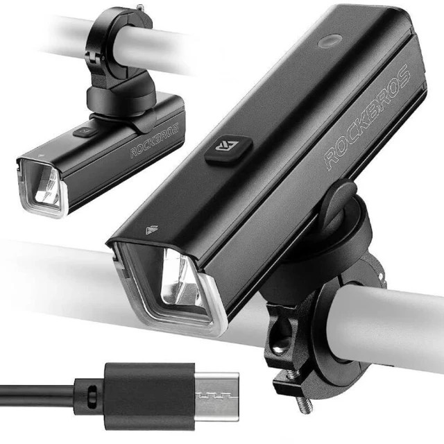 Ліхтарик велосипедний передній Rockbros 24610002001 1000 lm + кабель USB-C - USB-A чорний (24610002001)