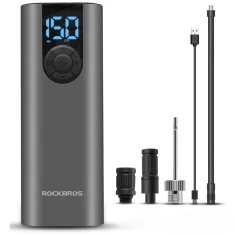 Электрическая помпа Rockbros 42720001001 для велосипеда с LED-дисплеем + кабель USB-C - USB-A черная (42720001001)