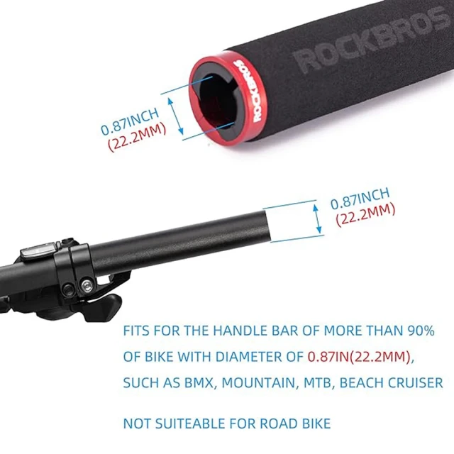 Ручки велосипедні Rockbros BT1001BKRD з губки на кермо чорно-червоні (BT1001BKRD)