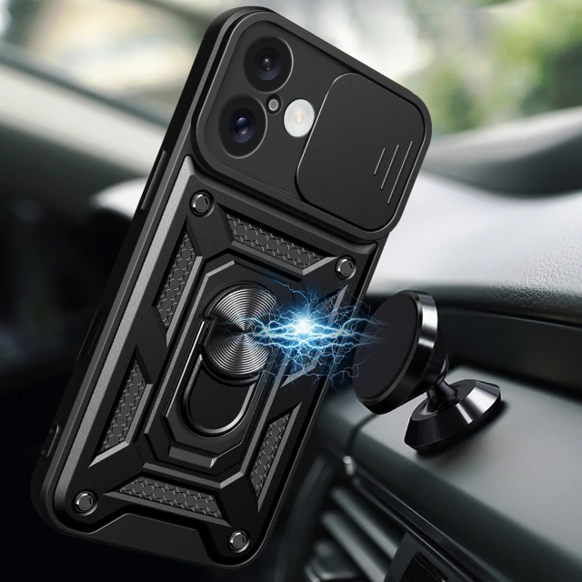 Чохол Hurtel Hybrid Armor Camshield для iPhone 16 Чорний with MagSafe (Hybrid Armor Camshield iPhone 16 black)