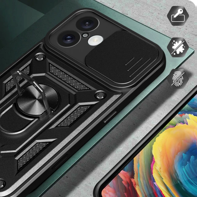 Чохол Hurtel Hybrid Armor Camshield для iPhone 16 Чорний with MagSafe (Hybrid Armor Camshield iPhone 16 black)