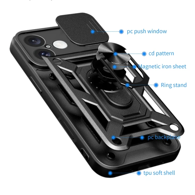 Чохол Hurtel Hybrid Armor Camshield для iPhone 16 Чорний with MagSafe (Hybrid Armor Camshield iPhone 16 black)