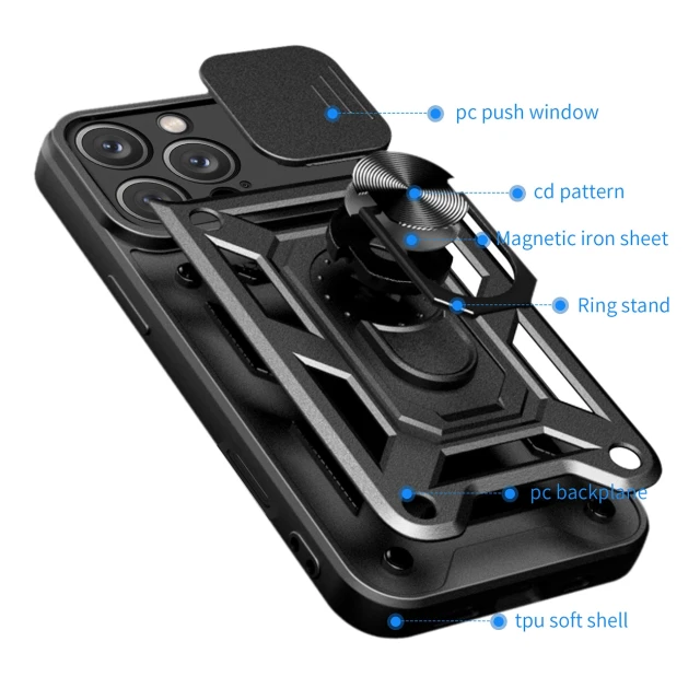 Чохол Hurtel Hybrid Armor Camshield для iPhone 16 Pro Чорний with MagSafe (Hybrid Armor Camshield iPhone 16 Pro black)