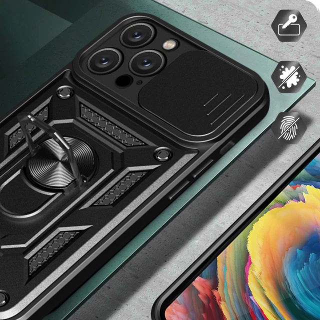 Чохол Hurtel Hybrid Armor Camshield для iPhone 16 Pro Max чорний (Hybrid Armor Camshield iPhone 16 Pro Max black)
