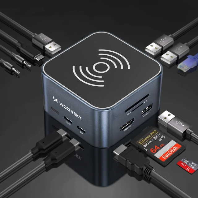 USB-хаб Wozinsky 12-in-1 USB-C Multifunctional with Cable 0.15m Gray with MagSafe (5907769366420)