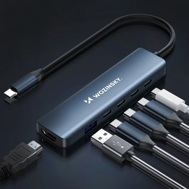 USB-хаб Wozinsky 6-in-1 USB-C Multifunctional with Cable 0.25m Gray (5907769366437)