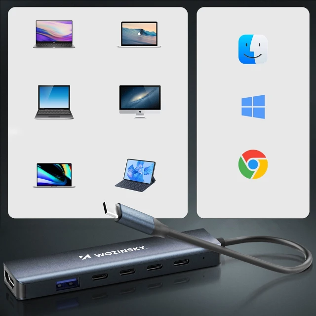 USB-хаб Wozinsky 6-in-1 USB-C Multifunctional with Cable 0.25m Gray (5907769366437)