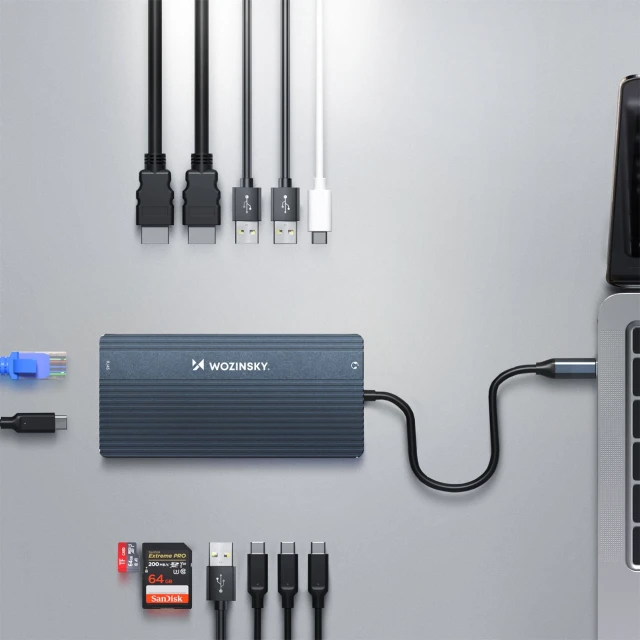 USB-хаб Wozinsky 14-in-1 USB-C Multifunctional with Cable 0.15m Gray (5907769366444)