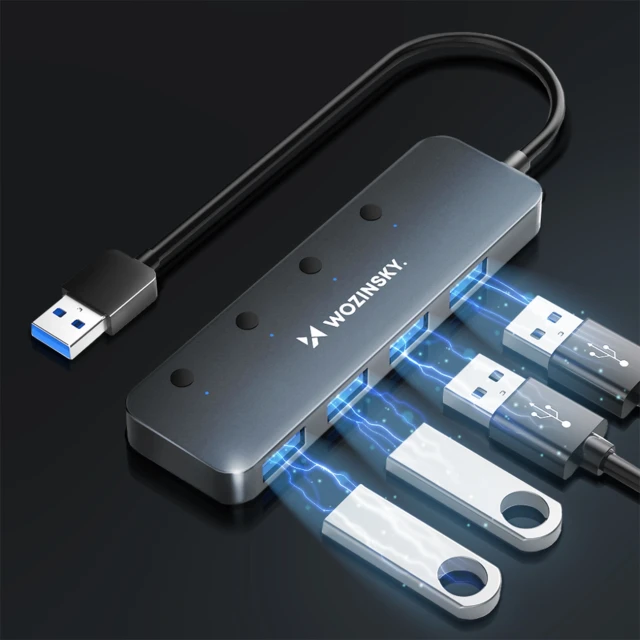 USB-хаб Wozinsky USB-A to 4x USB-A with Cable 0.3m Gray (5907769366451)