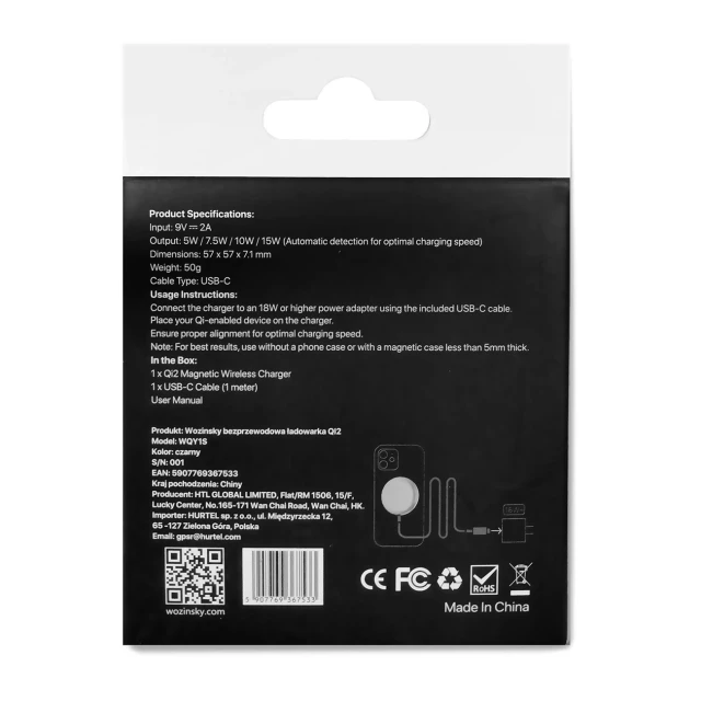 Бездротова зарядка Wozinsky 15W Qi2 Black (5907769367533)