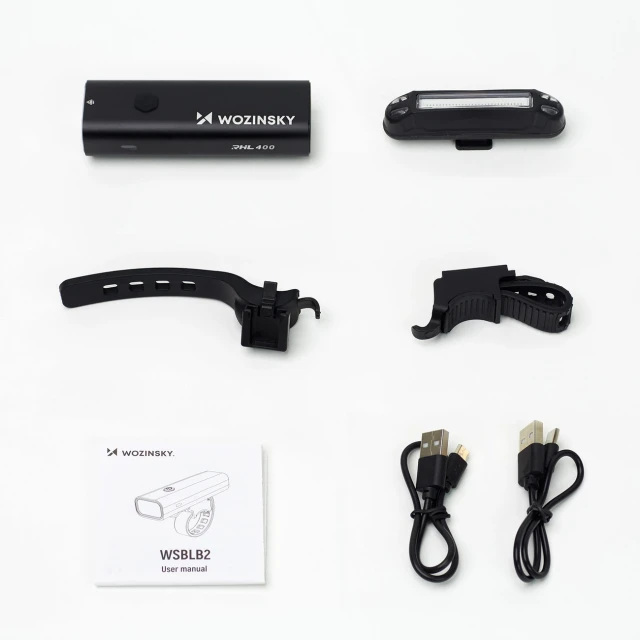 Набір велосипедних ліхтарів Wozinsky WSBLB2 передній (400 lm) і задній USB-C Black (5907769372452)