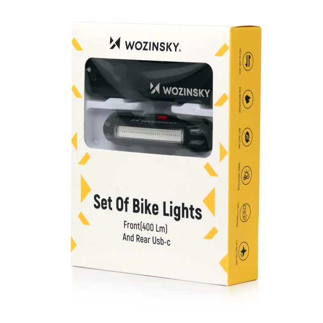 Набір велосипедних ліхтарів Wozinsky WSBLB2 передній (400 lm) і задній USB-C Black (5907769372452)