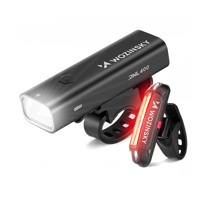 Набір велосипедних ліхтарів Wozinsky WSBLB2 передній (400 lm) і задній USB-C Black (5907769372452)