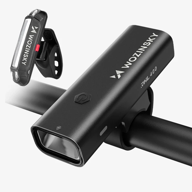 Набір велосипедних ліхтарів Wozinsky WSBLB2 передній (400 lm) і задній USB-C Black (5907769372452)