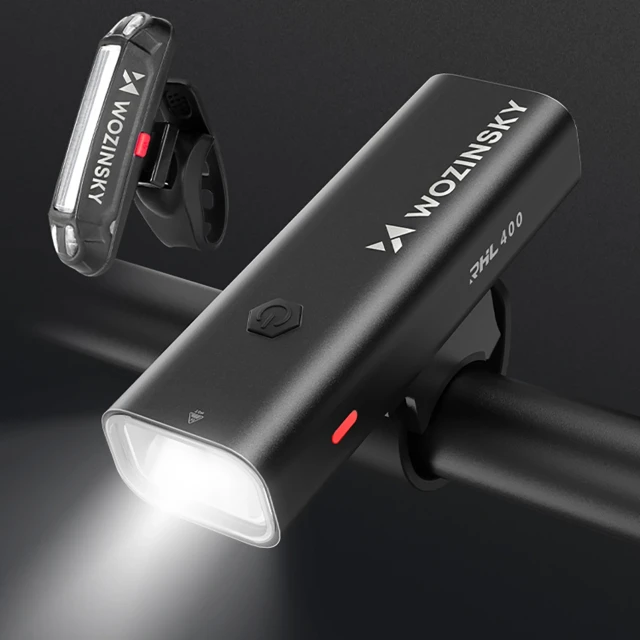Набір велосипедних ліхтарів Wozinsky WSBLB2 передній (400 lm) і задній USB-C Black (5907769372452)