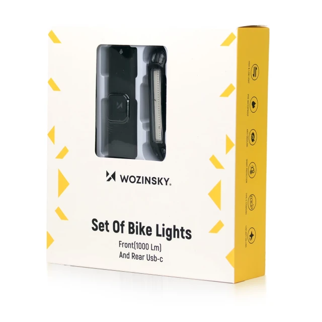 Набір велосипедних ліхтарів Wozinsky WSBLB3 передній (1000 lm) і задній USB-C Black (5907769372483)