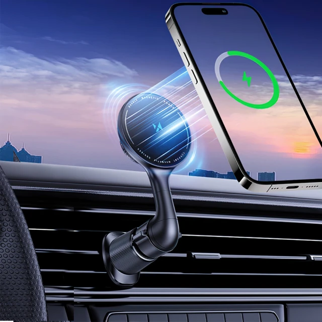 Автодержатель с функцией беспроводной зарядки Wozinsky 15W Black with MagSafe (WCT5-6S4Y)