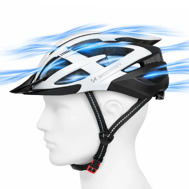 Велошолом MTB Wozinsky з задньою USB-лампою M - чорно-білий (5907769380860)