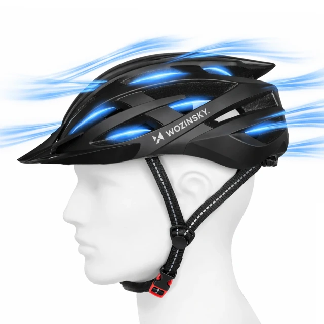 Велосипедний шолом Wozinsky MTB з задньою USB лампою L чорний (5907769380907)
