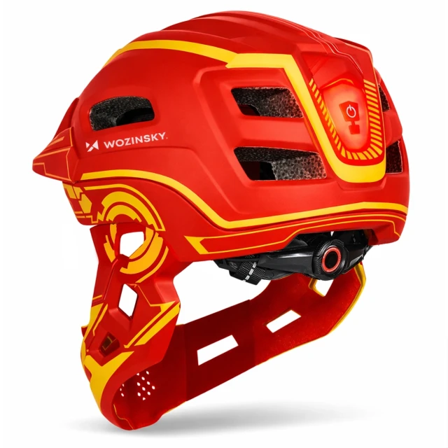 Дитячий велосипедний шолом Wozinsky Fullface з задньою USB-лампою S Red-Yellow (5907769381003)