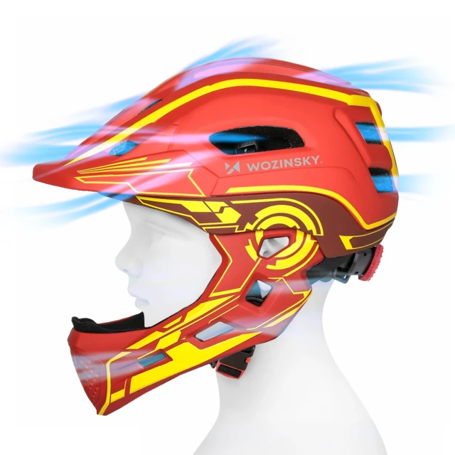 Дитячий велосипедний шолом Wozinsky Fullface з задньою USB-лампою S Red-Yellow (5907769381003)