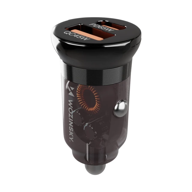 Автомобільний зарядний пристрій Wozinsky 65W USB-C PD + USB-A QC 3.0 Black (WCGWCW)