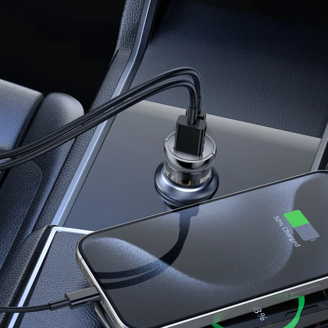 Автомобільний зарядний пристрій Wozinsky 65W USB-C PD + USB-A QC 3.0 Black (WCGWCW)