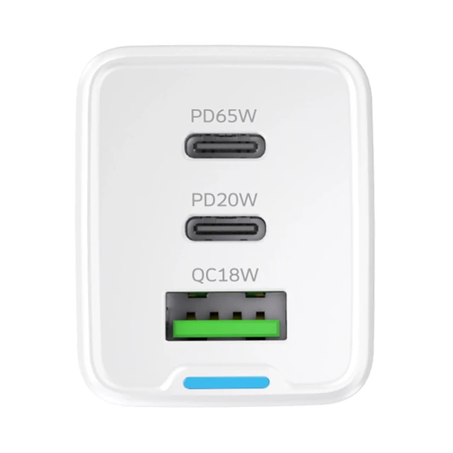 Зарядное устройство Wozinsky GaN 65W 2xUSB-C + USB-A с кабелем C-C White (WDCCBC)