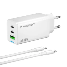 Зарядное устройство Wozinsky GaN 65W 2xUSB-C + USB-A с кабелем C-C White (WDCCBC)