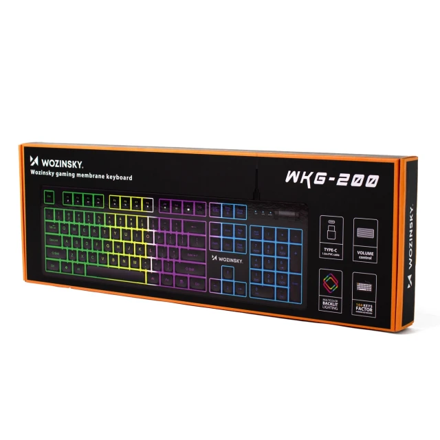 Клавіатура Wozinsky WKG-200 з колесом ігрова мембранна rainbow Black (WKG-200)