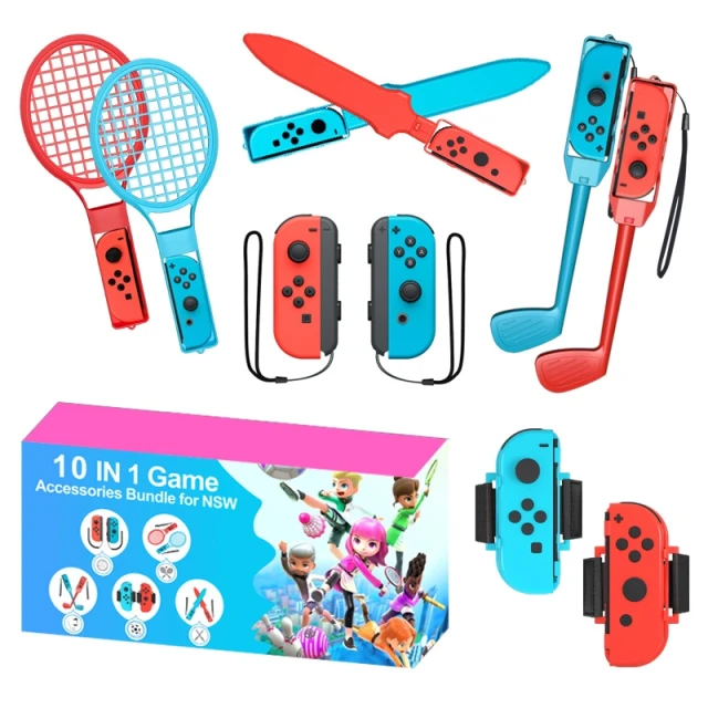 Набір аксесуарів Hurtel 10 в 1 для Nintendo Switch Sports Red and Blue (5907769384547)