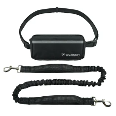 Поясна сумка з еластичним повідцем для бігу з собакою Wozinsky WPST-01 Black (5907769384974)